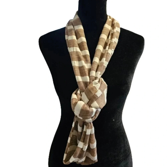 Tan/Cream Striped Infinity Scarf - Picture 2 of 7